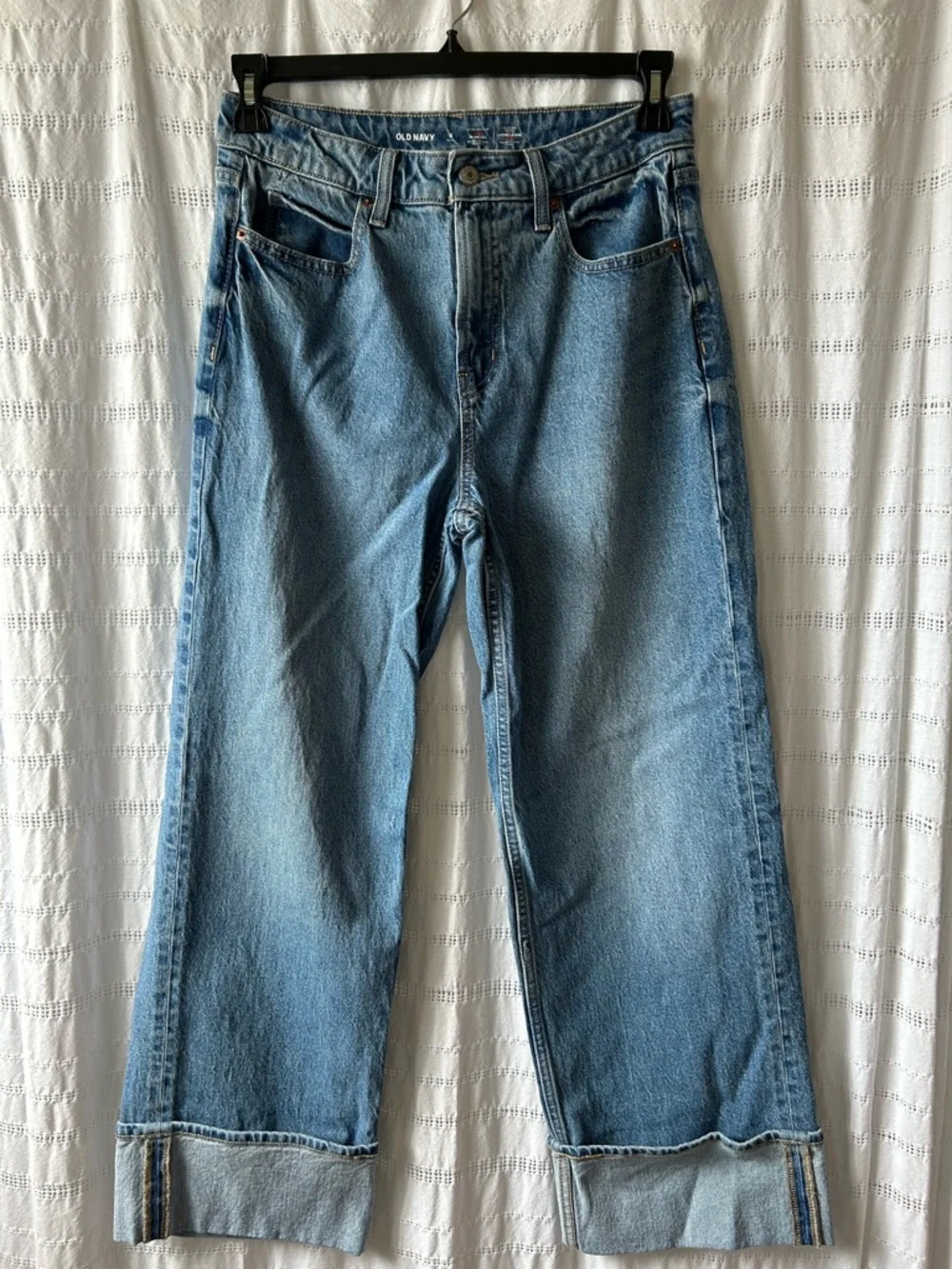 Old Navy Curvy Extra High Rise Cuffed Wide Leg Jeans Rolled Light Wash - Picture 4 of 7